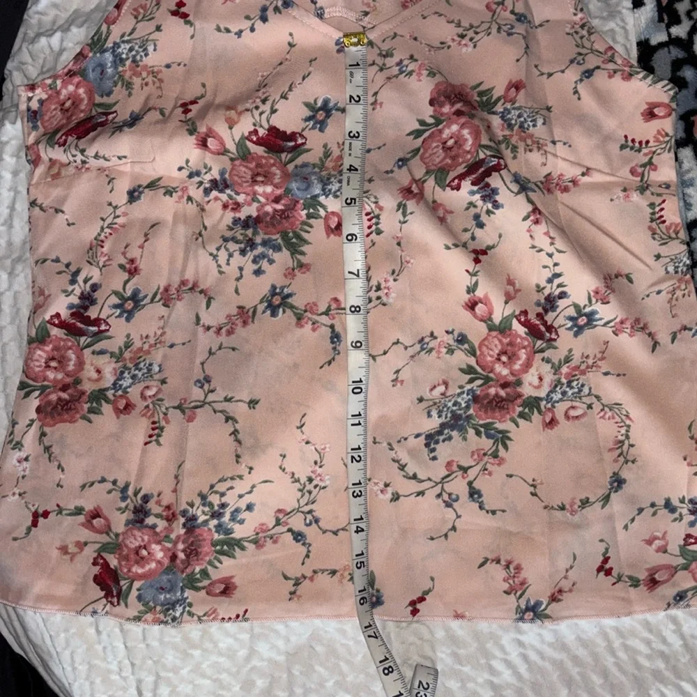 Pink Pastel Floral Print tank top Lace Shoulder Straps Summer Blouse Large - Picture 4 of 10